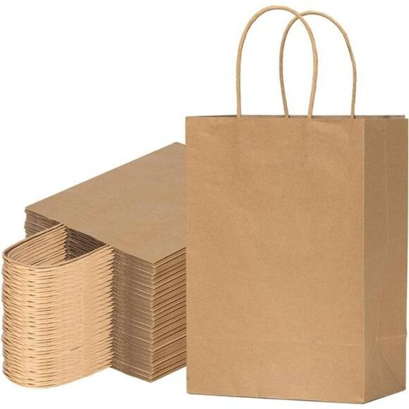 Brown Paper Gift Bags with Handles Bulk Shopping Retail Party Favor - Picture 1 of 7